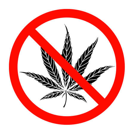 Cannabis symbol in the prohibition sign. Isolated on a white background. Vector illustrationのイラスト素材