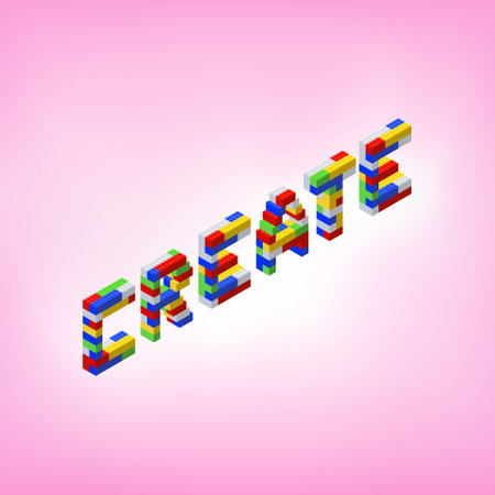 Create a word assembled from colorful blocks in isometric view. Vector illustration.のイラスト素材