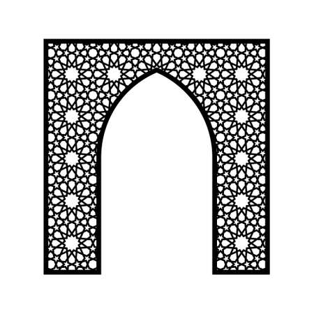 Silhouette of the eastern openwork arch in black on a white background. Vector illustration.のイラスト素材