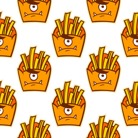 Colored pattern for the holiday Halloween of fries on a white background for printing and decoration. Vector illustration.のイラスト素材