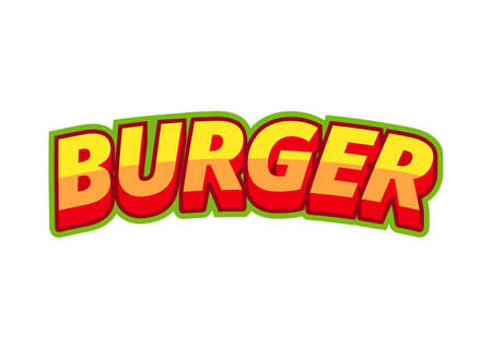 Inscription burger in pop-art style on a white background from multicolored letters. For monster menu decoration and printing. Vector clipart.のイラスト素材