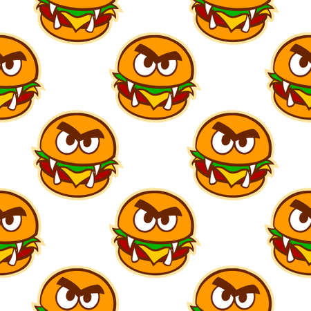 Cartoon pattern of burgers on a white background. For printing and decoration. Vector clipart.のイラスト素材