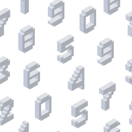 Isometric pattern from numbers collected from gray plastic blocks on a white background. For...
