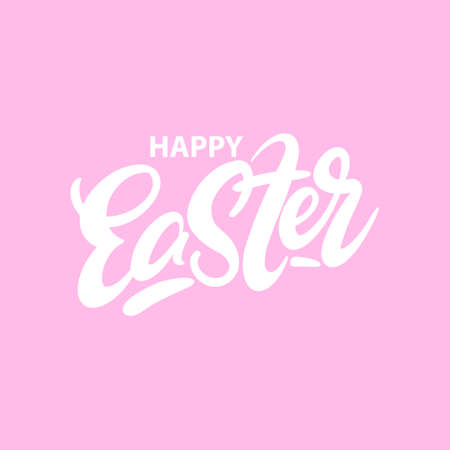 The inscription Happy Easter on a pink background for printing and holiday decoration. Vector illustration.のイラスト素材