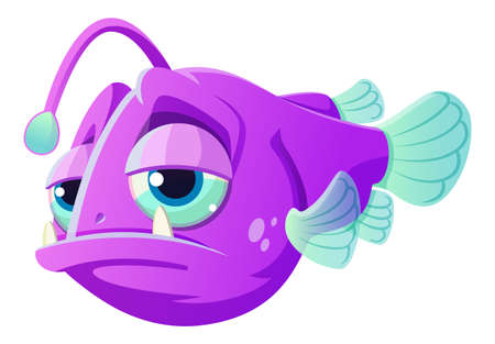 Sad cartoon colored angler fish for print, illustration, game. Vector illustration.のイラスト素材