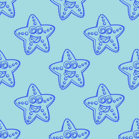 Cartoon pattern of starfish in a linear style for print and decoration. Vector illustration.のイラスト素材