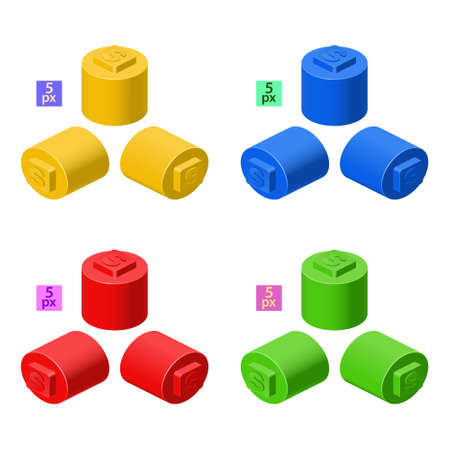 3d set of colored constructor kit in isometry. Small tall cylindrical elements. vector clipart.のイラスト素材