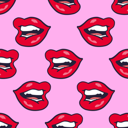 Pattern of female lips in pop art style for print and design. vector clipart.のイラスト素材