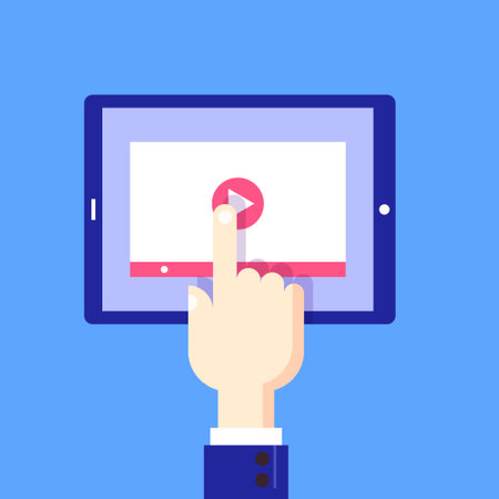 Hand turning on video. For print and design. Vector illustration.のイラスト素材