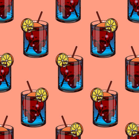 A pattern of glasses with a blue drink in which there is a skull. For printing and decoration of holidays and parties. Vector illustration.のイラスト素材