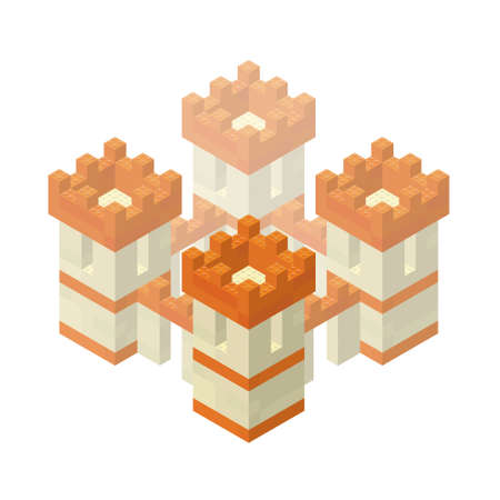 Medieval castle built from blocks in isometric style for print and games.Vector illustration.のイラスト素材