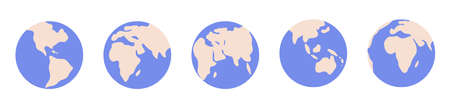 Set of globe icons from different sides in flat style for print and design. Vector illustration.のイラスト素材