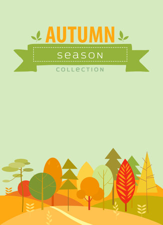 Autumn collection sale vertical banner in cartoon style for print and design.Vector illustration.のイラスト素材