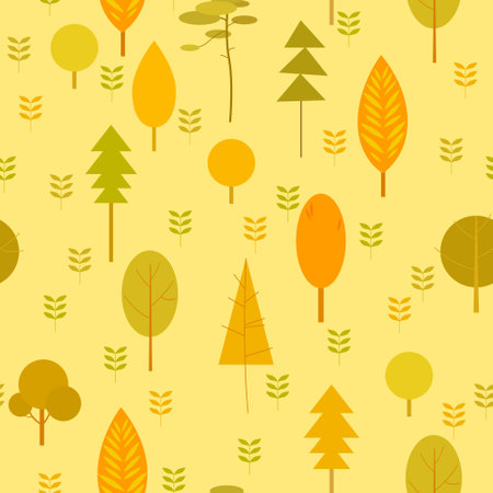 Autumn pattern of trees in cartoon style for print and decoration.Vector illustration.のイラスト素材