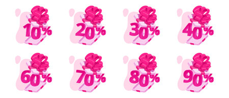 Set of gift discount percentages in cartoon style for print and decoration.Vector illustration.のイラスト素材
