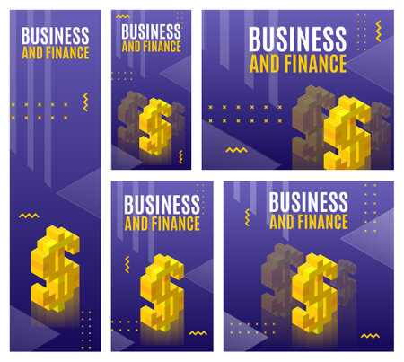 Set of banners in popular sizes on the theme of business and finance. Vector illustrationのイラスト素材