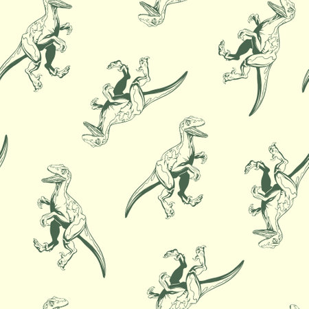 Hand drawn dinosaur raptor seamless pattern. Vector clipartのイラスト素材