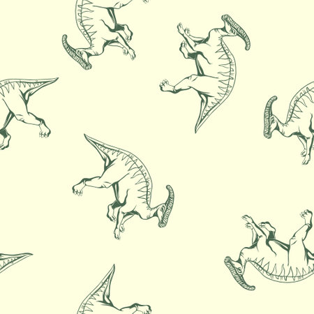 Hand drawn dinosaur hadrosaur seamless pattern. Vector clipartのイラスト素材