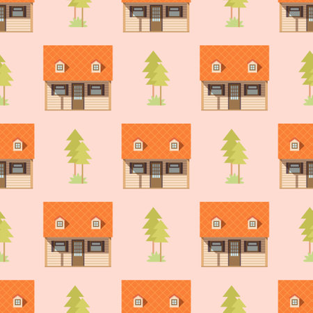 Seamless pattern of house and trees. Vector illustrationのイラスト素材