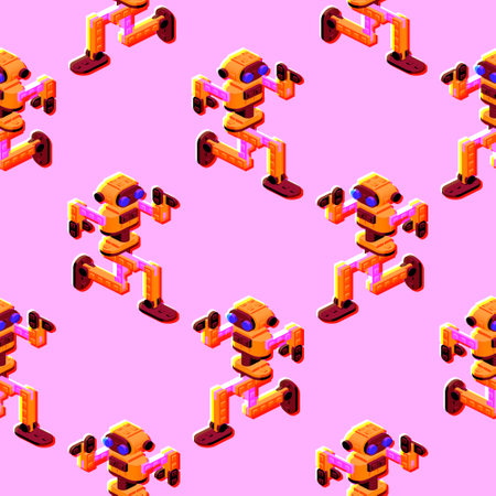 Seamless pattern of dancing robots. Vector clipartのイラスト素材