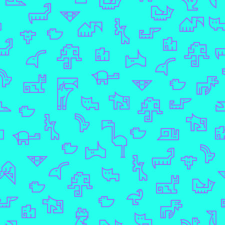 Animal pattern in line art style on a turquoise background for printing and design. Vector illustration.のイラスト素材