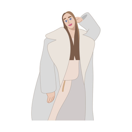 Girl model leaning against the wall in flat style for print and decoration. Vector illustration.のイラスト素材