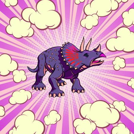 Pop art concept with triceratops for print and design. Vector illustration.のイラスト素材
