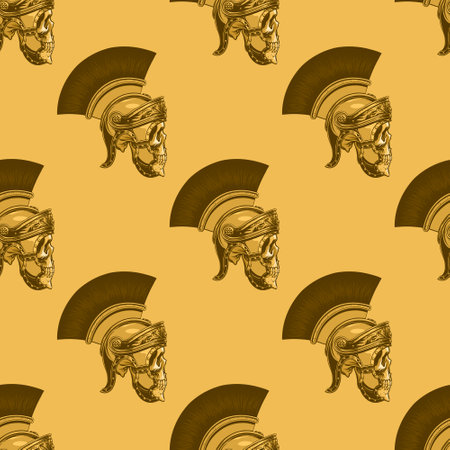 Skull in a gladiator helmet in a monochrome pattern in the hand drow style for print and design. Vector clipart.のイラスト素材