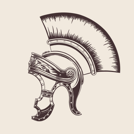 Hand drawn style gladiator helmet on a beige background for print and design. Vector illustration.のイラスト素材