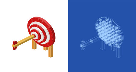 Concept with arrow pierced target in isometric style for printing and decoration. Vector illustration.のイラスト素材