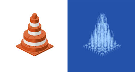 Concept with traffic cone in isometric style for print and decoration. Vector illustration.のイラスト素材