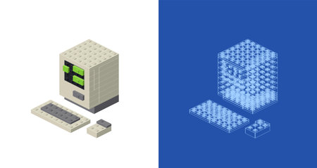 Concept with retro computer in isometric style for print and decoration. Vector illustration.のイラスト素材
