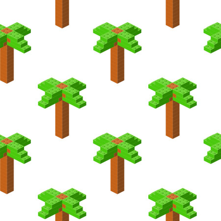 Pattern of tropical palm trees in isometry on a white background. Vectorのイラスト素材