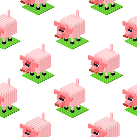 Pattern of piglets in isometry on a white background. Vectorのイラスト素材