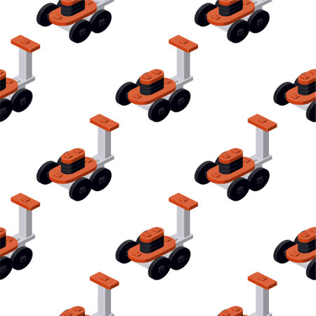Pattern of a lawnmower in isometry on a white background. Vectorのイラスト素材