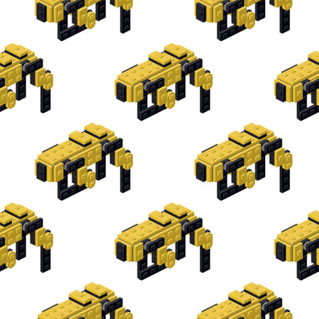 Pattern of modern robotic dogs in isometry on a white background. Vectorのイラスト素材
