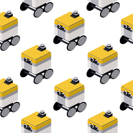 Pattern of delivery robots in isometry on a white background. Vectorのイラスト素材