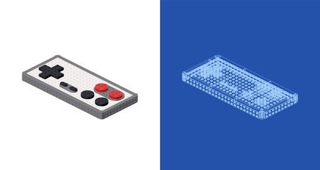 Concept with gamepad in isometric style for print and decoration. Vector illustration.