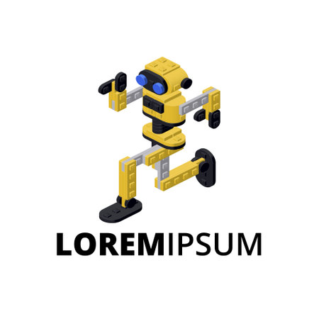 LOGO with a dancing robot for print and design. Modern technologies. Vector illustration.のイラスト素材