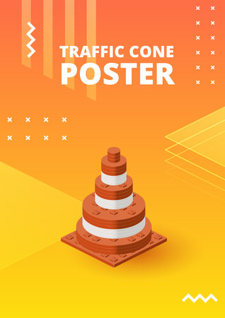 Traffic cone poster for print and design. Vector illustration.のイラスト素材