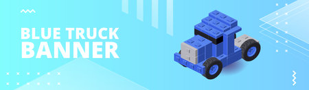 Banner with a blue truck for printing and design. Vector illustration.のイラスト素材