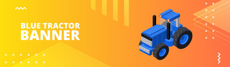 Banner with a blue tractor for printing and design. Vector illustration.のイラスト素材