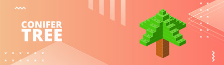 Banner with coniferous tree for printing and decoration. Vector illustration.のイラスト素材