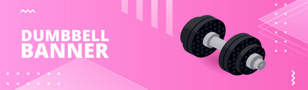 Banner with dumbbells for printing and design. Vector illustration.のイラスト素材