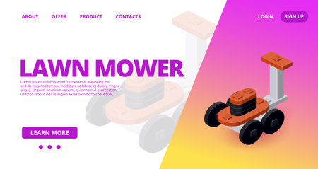 Web template with a lawn mower. Vectorのイラスト素材