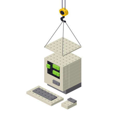 Retro computer production concept on white background. Vectorのイラスト素材