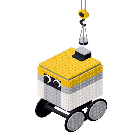 Robot courier production concept on white background. Vectorのイラスト素材