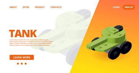 Web template with a toy tank. Vectorのイラスト素材