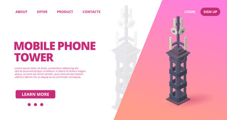 Web template with a mobile phone tower. Vectorのイラスト素材