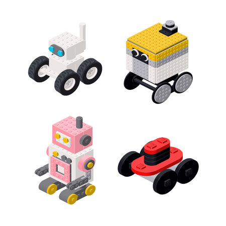 A set of isometric robots assembled from cubes. Vectorのイラスト素材